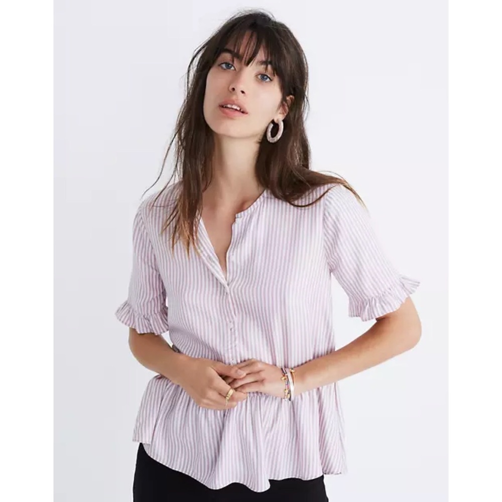 Studio Ruffle-Hem Top in Lavender Stripe